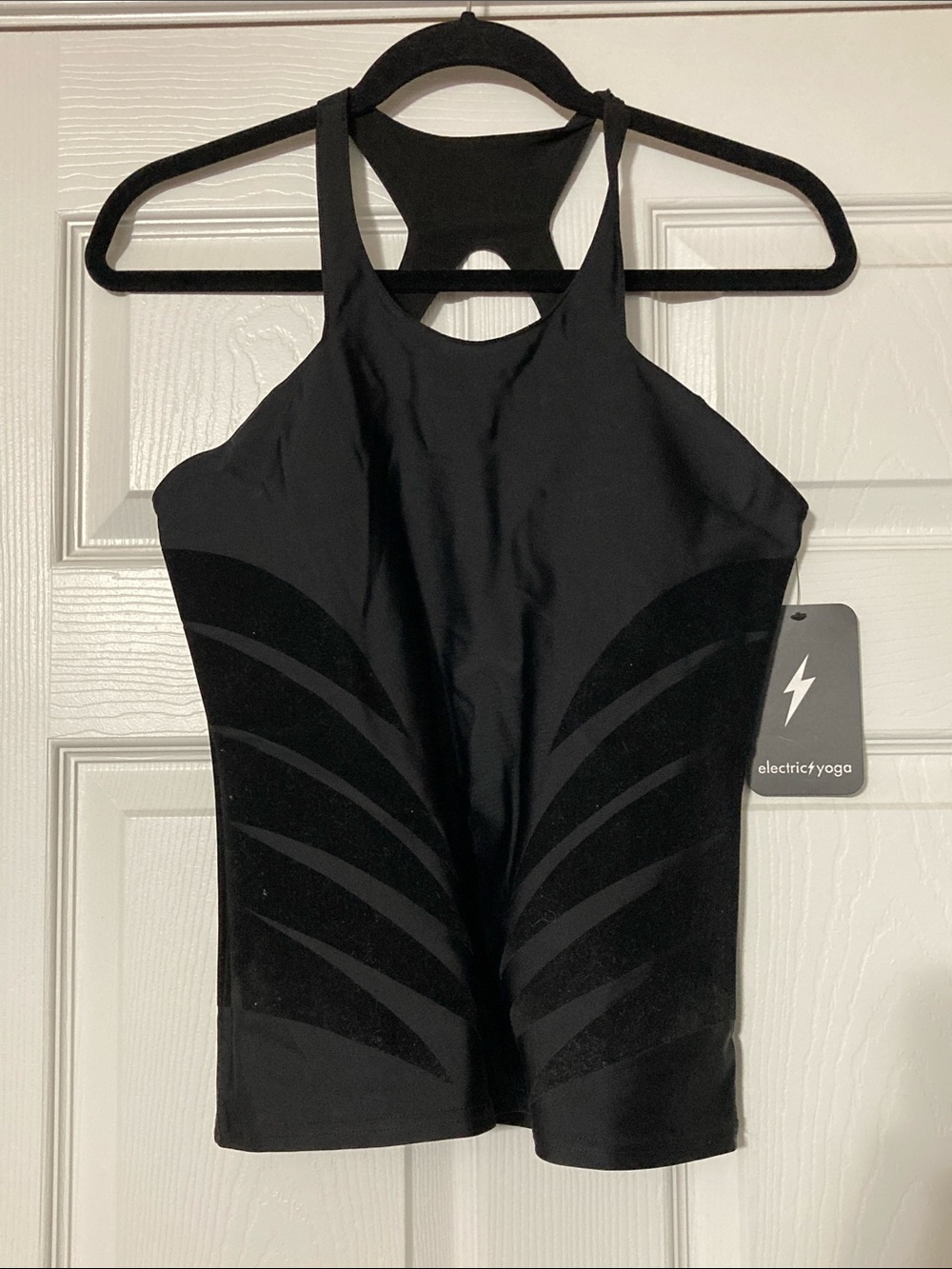 NWT - Electric Yoga Black Velvet-Accent Racerback Tank - size Large